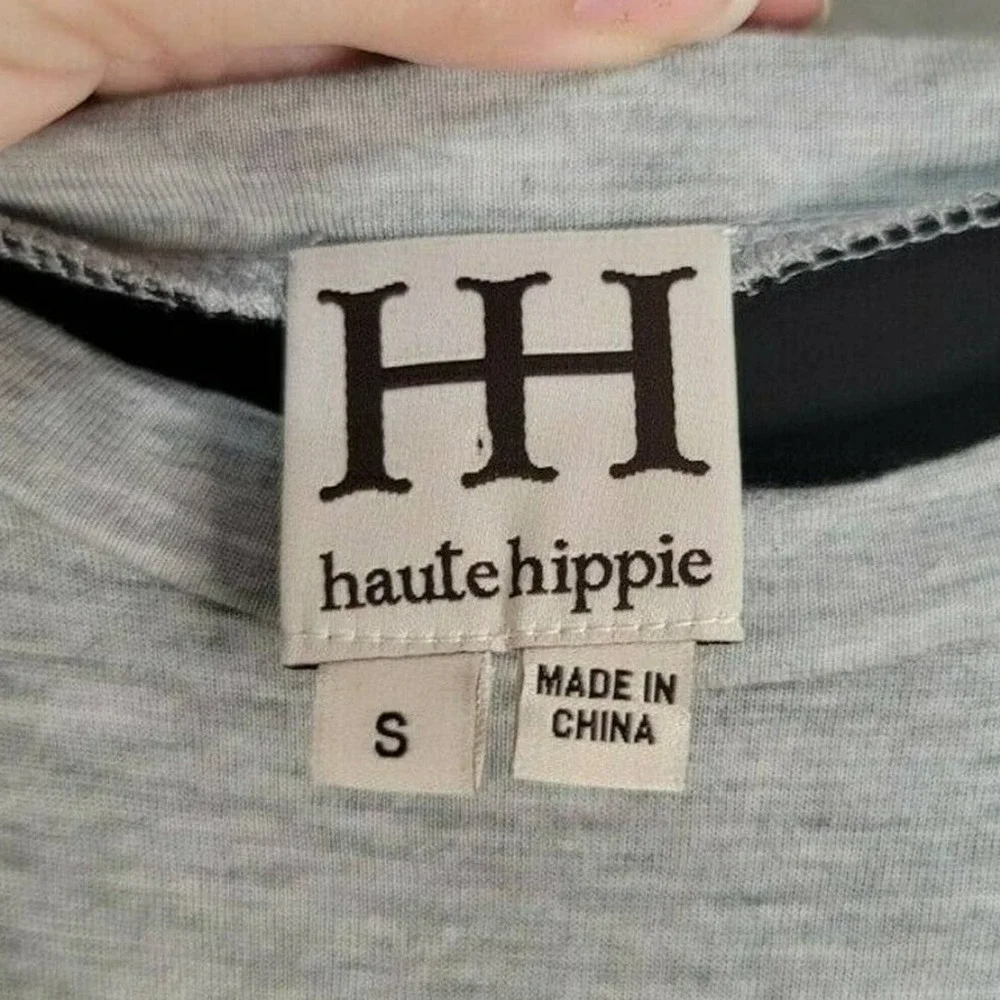 Haute Hippie Black & Gray Crewneck High-Low Sheer Back Tank Top Size Small